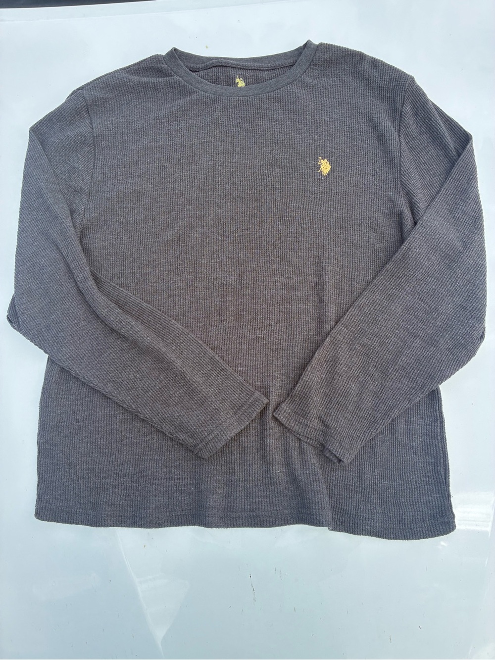 U.S. Polo Assn. Gray Long-Sleeve Waffle Knit Shirt with Yellow Logo